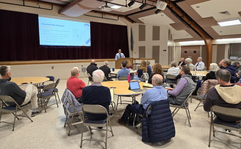 Assistant City Manager Evan Miller reviews information with business owners and city commissioners.